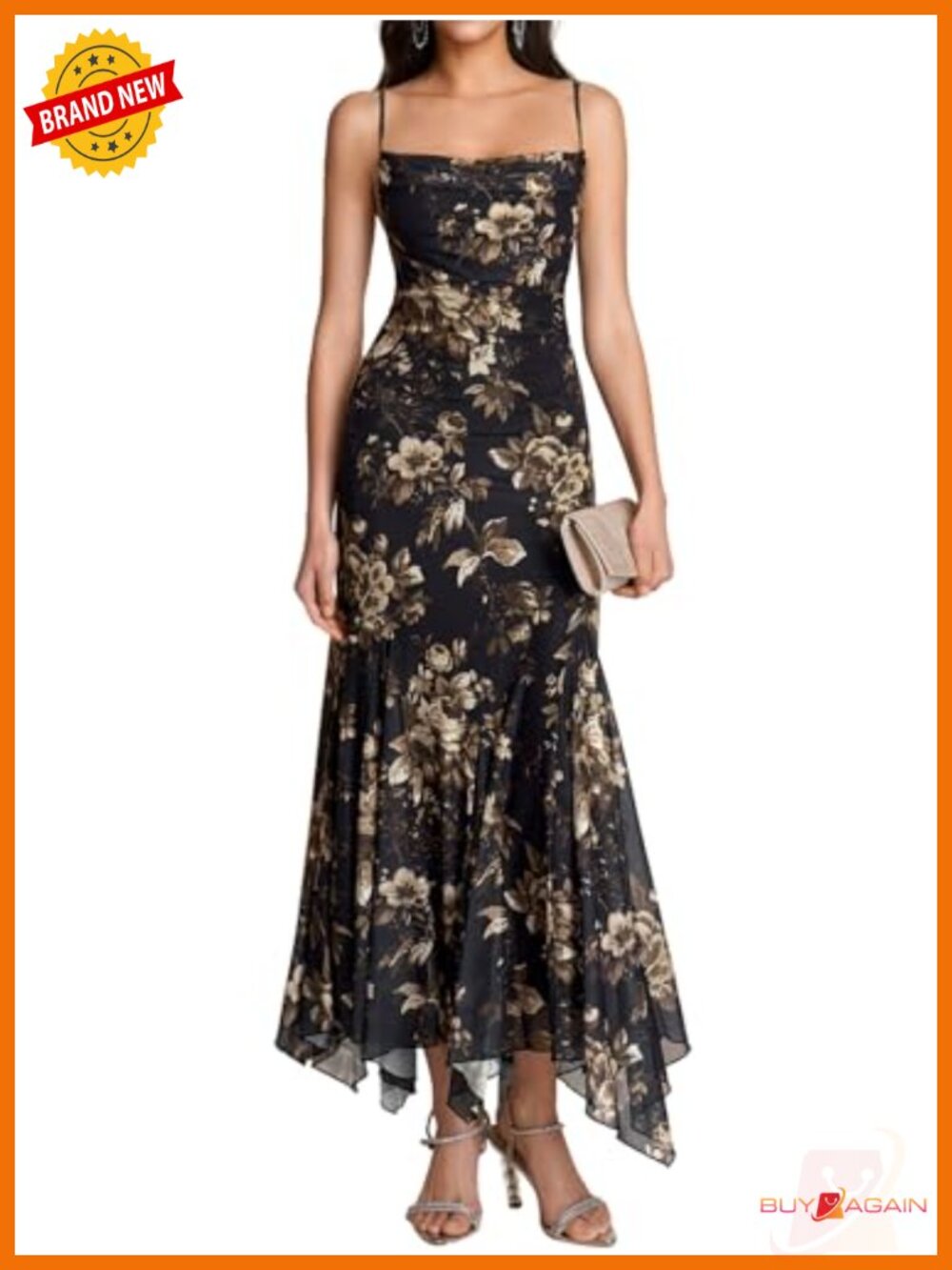 KUTUMAI Elegant Floral Maxi Dress Spaghetti Strap Wedding Guest